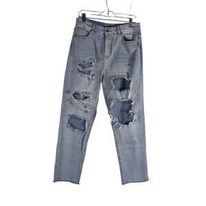 Nasty Gal Denim Light Wash High Waste Distressed Raw Hem Mom Jeans 30" Waist